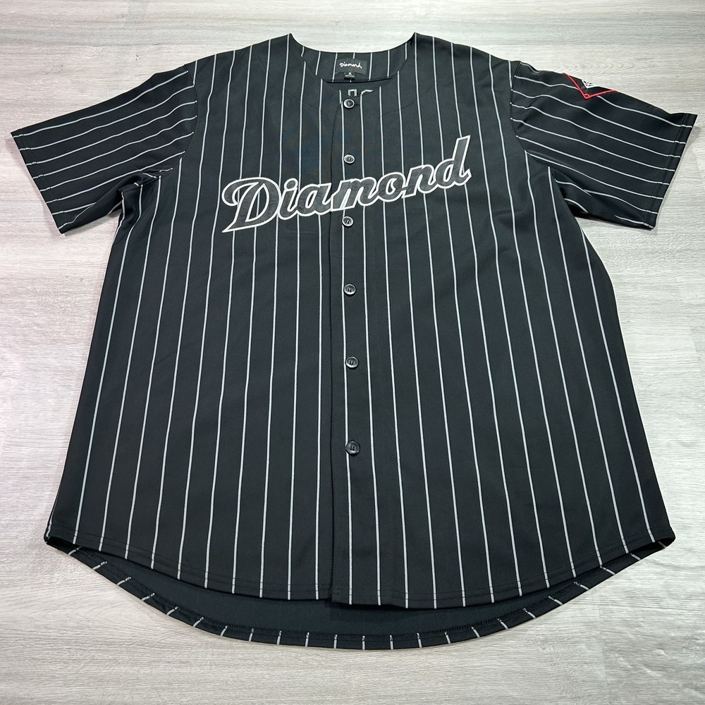 VINTAGE Diamond Supply Co Shirt Mens‎ XL Black Pinstripe Baseball Jersey 98 Y2K